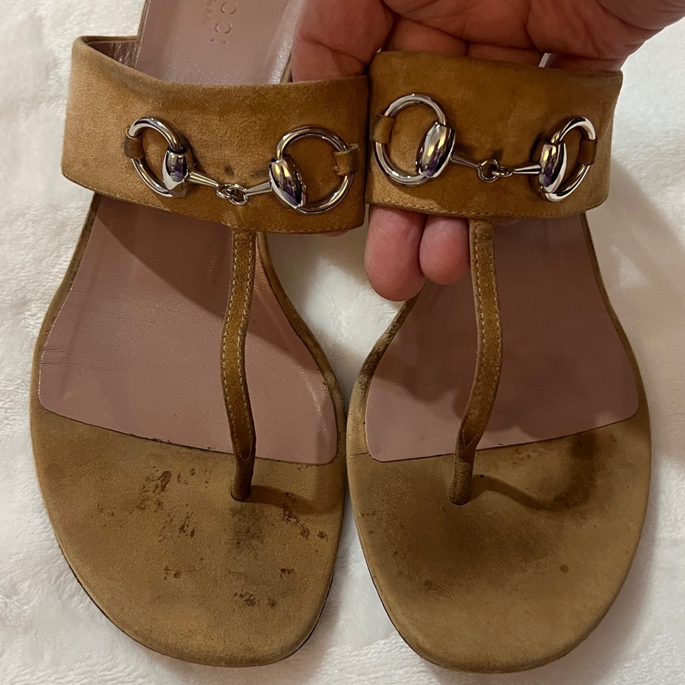 Gucci Brown Leather Sandals with Silver Accents size 39 - Picture 7 of 8